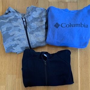 Zip up sweatshirts and Columbia hoodie. Size small.